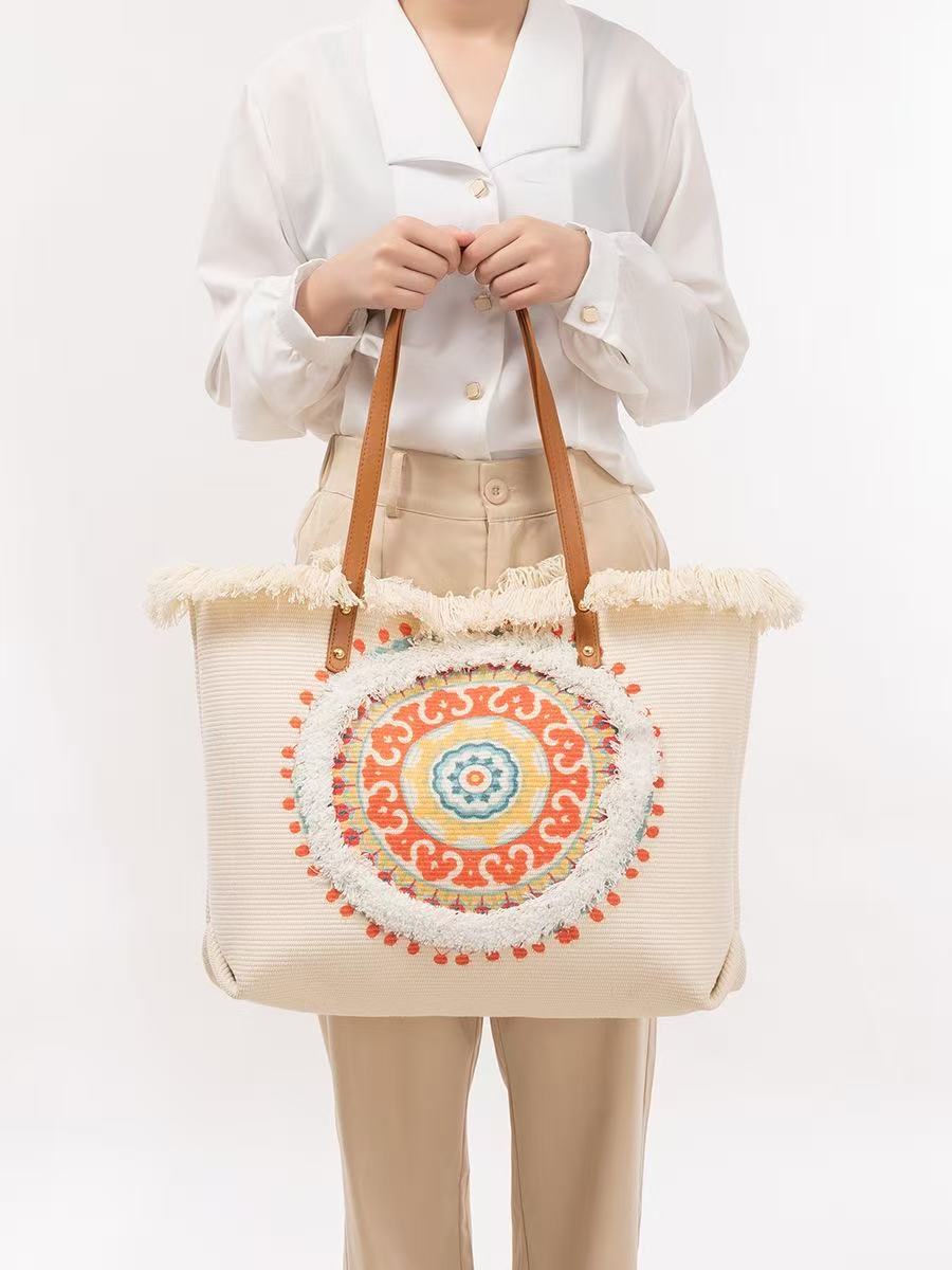 Women'S Raffia Bags - Borsa tote in rafia con toppa