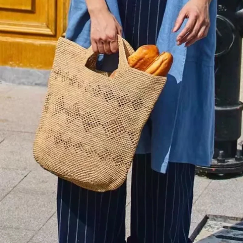 Women'S Raffia Bags - Borsa da spiaggia intrecciata in paglia